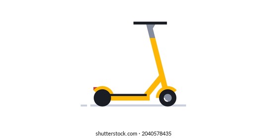 Electric scooter for online delivery of parcels and food to your home. Yellow scooter side view. Ecological transport. Vector illustration isolated on white background