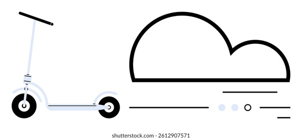 Electric scooter paired with a cloud, representing modern connectivity and eco-friendly transportation. Ideal for urban commuting, green energy themes, technology advancements, smart cities