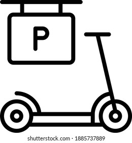 Aparcamiento para motocicletas eléctricas Concepto, Kick Bike Station Vector Icon Design, Green Transport Symbol on white back, eco Motorized scooter Sign,