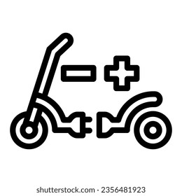 Electric scooter plug and socket line icon, electric transport concept, charge power vector sign on white background, outline style icon for mobile concept and web design. Vector graphics