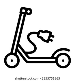 Electric scooter with recharging plug line icon, electric transport concept, charger vector sign on white background, outline style icon for mobile concept and web design. Vector graphics