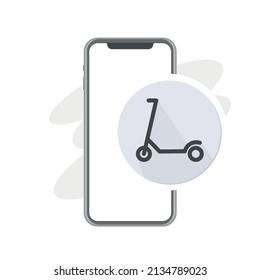 Electric Scooter Rental By Smartphone, Kick Scooter Icon, Buy Online Vector Illustration