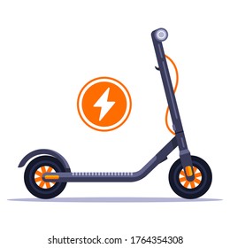 electric scooter rental in the city. Connect the charger to an environmentally friendly vehicle. Flat vector illustrations.