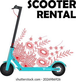 Electric scooter rental poster.  Eco city transport concept. Vector illustration