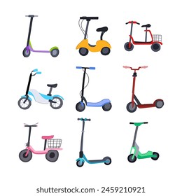 electric scooter set cartoon. city urban, kick transport, young street electric scooter sign. isolated symbol vector illustration