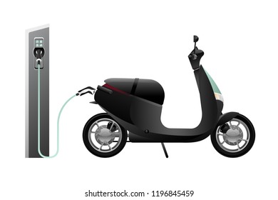 Electric scooter for sharing with charging station. Vector illustration EPS 10