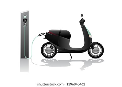 Electric scooter for sharing with charging station. Vector illustration EPS 10