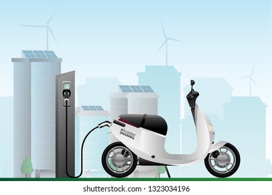 Electric scooter for sharing with charging station. Vector illustration EPS 10