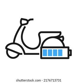 Señal de motocicleta eléctrica. Moped con batería. Icono de la línea de la motocicleta electrónica. Entrega respetuosa con el medio ambiente. Ilustración del vector de emisión cero