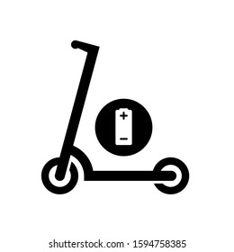 Electric scooter simple icon. Kick scooter silhouette with battery symbol.