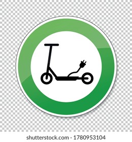 Electric Scooter traffic sign. German sign electro Scooter E Scooter EScooter electric eco friendly on checked transparent background. Vector Eps 10.