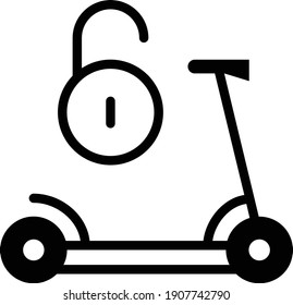 Electric Scooter Unlock Concept Vector Glyph Icon Design, Green transport Symbol on white background, eco Motorized scooter Sign, Mobile ui elements