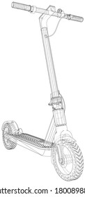 Electric scooter vector. Eco alternative transport. Help on road. Wire-frame. The layers of visible and invisible lines are separated. EPS10 format.