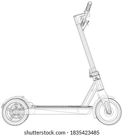 Electric scooter vector illustration. Wire-frame line isolated. Vector rendering of 3d.