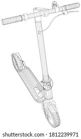Electric Scooter Wire-frame. The layers of visible and invisible lines are separated. EPS10 format. Vector created of 3d.