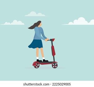 Electric scooter and woman. flat vector.
