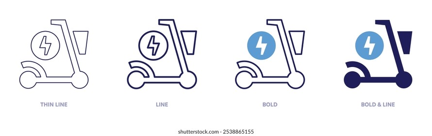 Electric scooters icon in 4 different styles. Thin Line, Line, Bold, and Bold Line. Duotone style. Editable stroke.