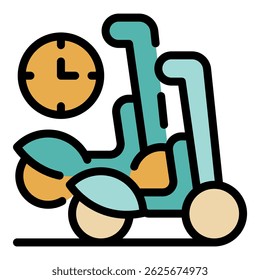 Electric scooters symbolizing shared mobility with a clock representing rental time limit