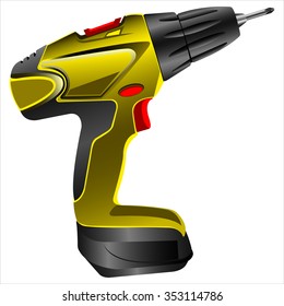 electric screwdriver with a bat on a white background vector