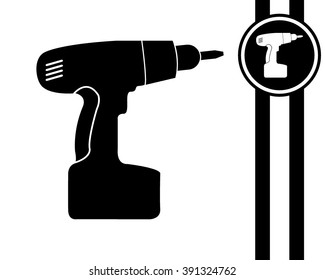 electric screwdriver - black and white vector icon