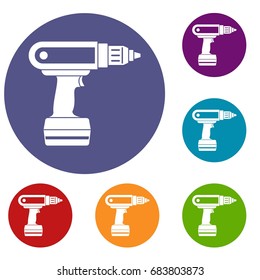 Electric screwdriver drill icons set