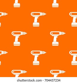 Electric screwdriver drill pattern repeat seamless in orange color for any design. Vector geometric illustration