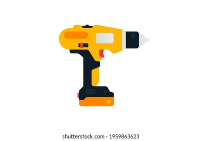 Electric screwdriver, drill side view. Power tools for home, construction and finishing work. Professional worker tool. Vector illustration isolated on white background