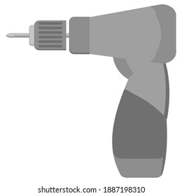 Destornillador eléctrico, herramienta de reparación de estilo plano gris, ilustración vectorial de herramienta de trabajo manual