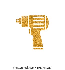 Electric screwdriver icon in gold glitter texture. Sparkle luxury style vector illustration.