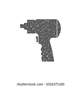 Electric screwdriver icon in grunge texture. Vintage style vector illustration.