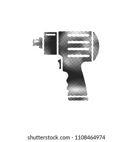 Electric screwdriver icon in halftone style. Black and white monochrome vector illustration.