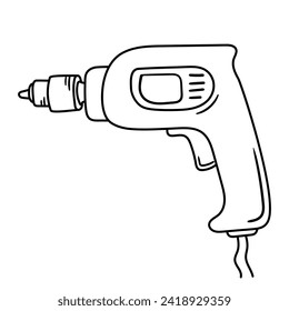 Icono vectorial del destornillador eléctrico en estilo doodle. Símbolo de diseño simple. Objeto de caricatura dibujado a mano aislado sobre fondo blanco.