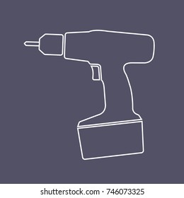 electric screwdriver vector line illustration on dark blue background