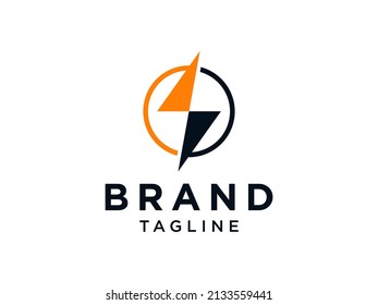 Electric Security Logo. OrangFlash Thunderbolt in Black Linear isolated on White Background. Usable for Business, Industrial and Technology Resources. Flat Vector Logo Design Template Element.
