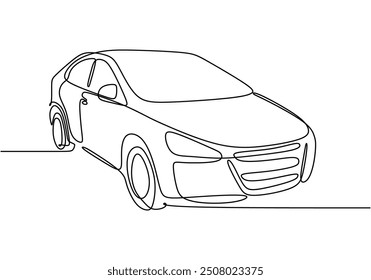 Electric Sedan Continuous Line Drawing. One line vector illustration of a car isolated on white.