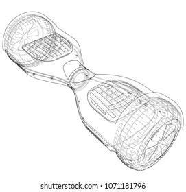 Electric self-balancing scooter. Vector rendering of 3d. Wire-frame style. The layers of visible and invisible lines are separated