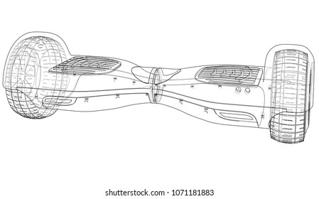 Electric self-balancing scooter. Vector rendering of 3d. Wire-frame style. The layers of visible and invisible lines are separated