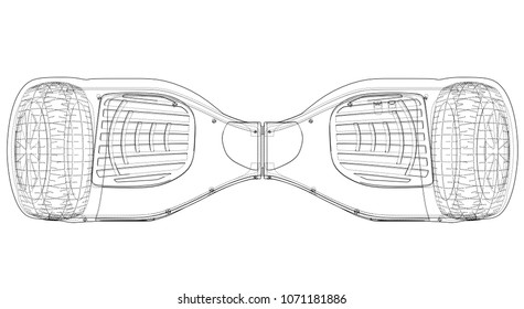 Electric self-balancing scooter. Vector rendering of 3d. Wire-frame style. The layers of visible and invisible lines are separated