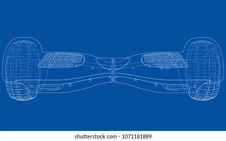 Electric self-balancing scooter. Vector rendering of 3d. Wire-frame style. The layers of visible and invisible lines are separated