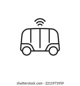 Electric self-driving shuttle bus icon isolated on white background. 