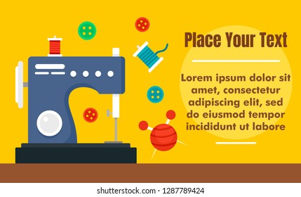 Electric sew machine concept banner. Flat illustration of electric sew machine vector concept banner for web design