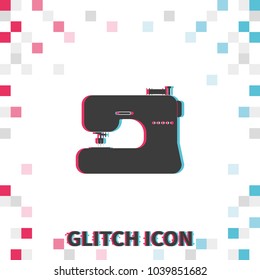 Electric sewing machine  glitch effect vector icon.