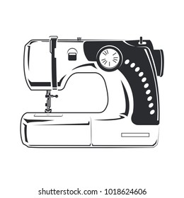 Electric sewing machine isolated on the white background, monochrome style, vector