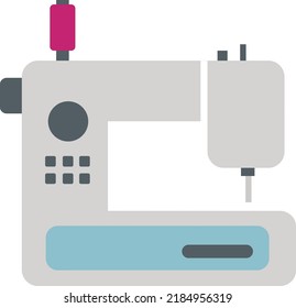 Objeto vector de color semiplano de la máquina de coser eléctrica. Equipo de sastras. Elemento de tamaño completo sobre blanco. Ilustración sencilla de estilo de dibujos animados para diseño gráfico web y animación