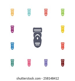 electric shaver flat icons set. Open colorful buttons 