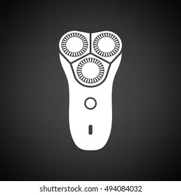 Electric shaver icon. Black background with white. Vector illustration.