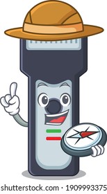 Electric shaver mascot design style of explorer using a compass during the journey. Vector illustration
