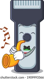 Electric shaver musician of cartoon picture playing a trumpet on stage. Vector illustration