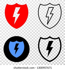 Electric shield EPS vector pictograph with contour, black and colored versions. Illustration style is flat iconic symbol on chess transparent background.