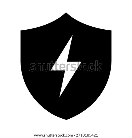 Electric shield icon with lightning bolt electric station or voltage protection flat design vector pictogram on white background. Electrical safety surge protection secure power grid.